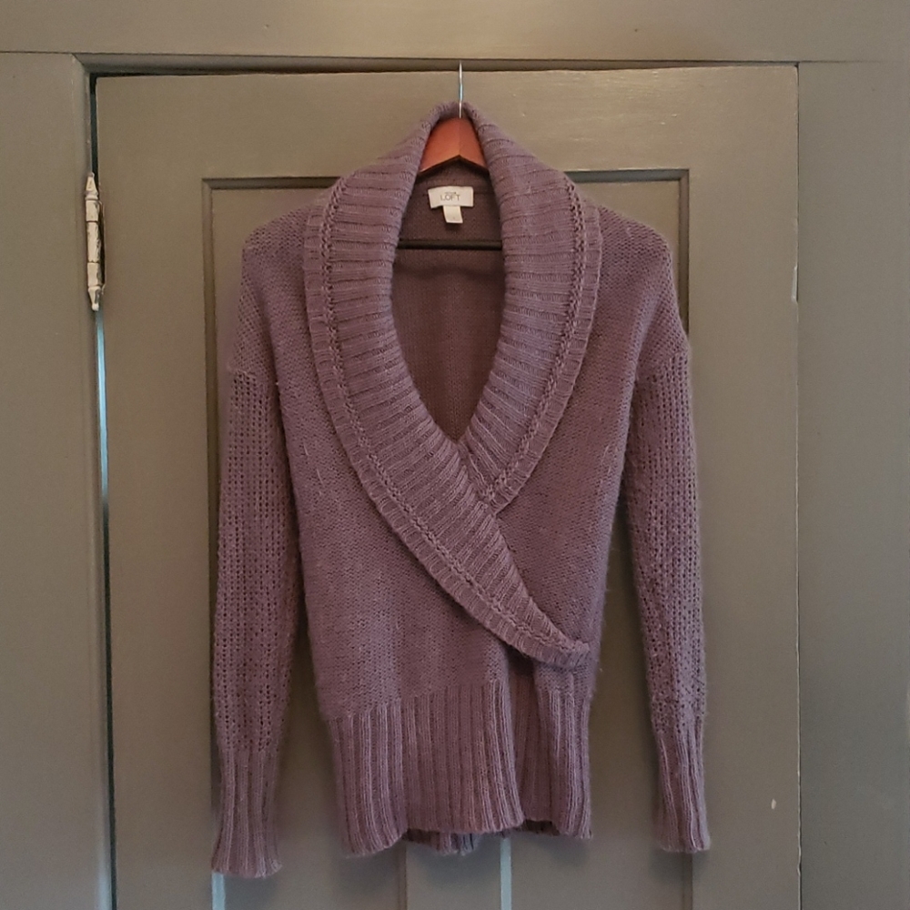 Loft faux wrap sweater in dusty purple, size small